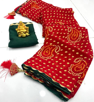 georgette Printed Bandhani Georgette Saree(Red)