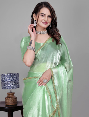 VISHNU Self Design Kanjivaram Jimmy choo, Chiffon Saree(Light Green)