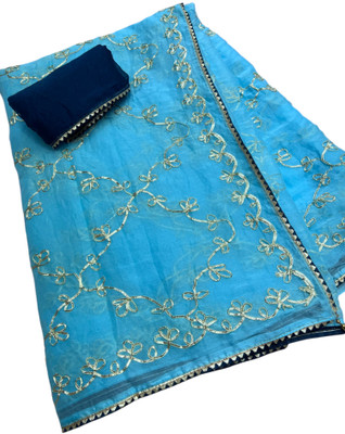 MSC RENDLINE SAREES Embroidered Daily Wear Chiffon Saree(Light Blue)