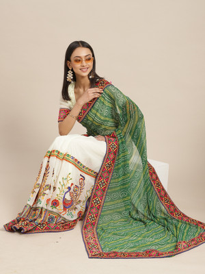 Arriva Fab Printed Bandhani Georgette Saree(Green)