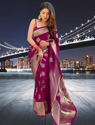 SPOTXY Self Design Kanjivaram Art Silk, Chiffon Saree(Purple)