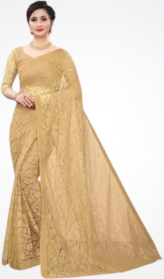 Saadhvi Embroidered Bollywood Net Saree(Beige)