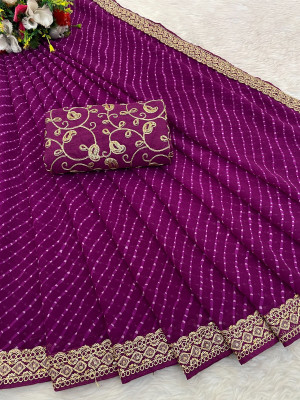 Disha Fashion Printed Banarasi Georgette Saree(Purple)