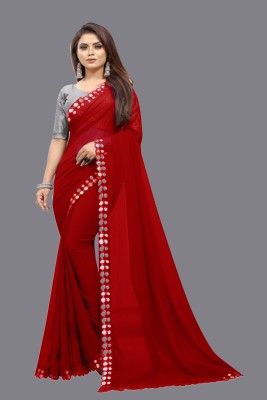 Vivan Fab Self Design Bollywood Chiffon Saree(Red)