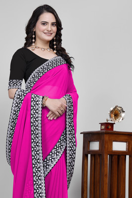 61&7nx Embroidered Bollywood Georgette Saree(Multicolor)