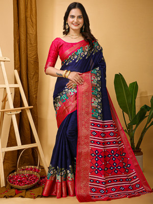 Divastri Printed Chinnalapattu Silk Blend Saree(Dark Blue)