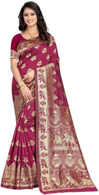 RJTAJ FAB Self Design Banarasi Art Silk Saree(Magenta)