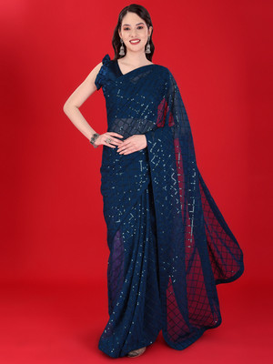 Clemira Embellished Bollywood Georgette Saree(Dark Blue)
