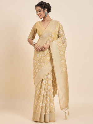 Vichitra Woven, Self Design Banarasi Tissue, Silk Blend Saree(Beige)
