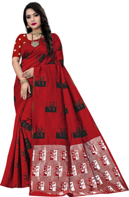ZAKHRO Self Design Chanderi Cotton Silk Saree(Red)