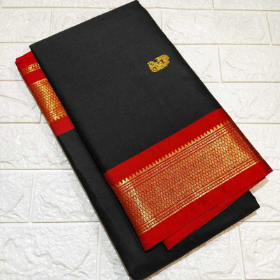 ns collection Self Design Paithani Cotton Silk Saree(Black)
