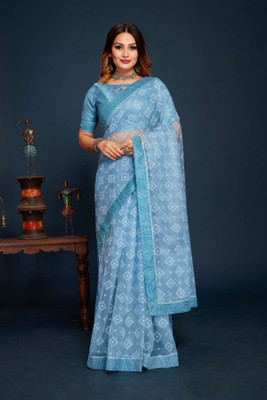 DIVYASHAKTI FASHION Solid/Plain Bollywood Organza Saree(Blue)