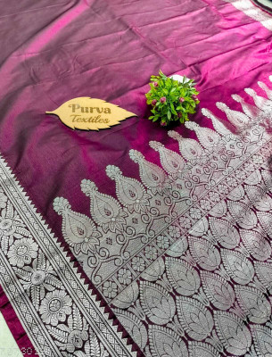 Ahamadcreation Woven Banarasi Handloom Satin Saree(Magenta)
