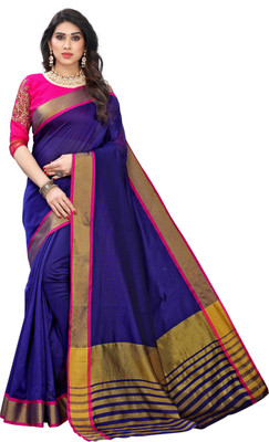 Bansari Textiles Applique Chettinadu Cotton Silk Saree(Blue)