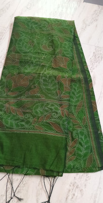 Sandhyatara Printed Handloom Cotton Blend Saree(Dark Green)