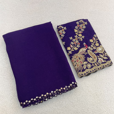 KONICA FAB Embroidered Bollywood Tissue Saree(Magenta)