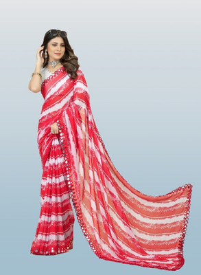 GAVUBAA Embroidered, Solid/Plain Bollywood Georgette, Net Saree(Red)