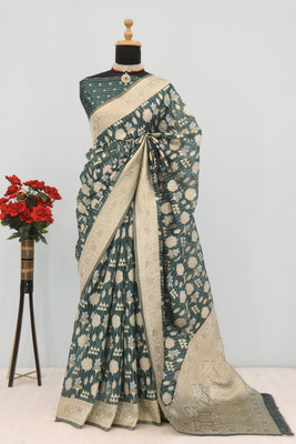 AAINA CREATION Printed Bollywood Tissue Saree(Light Green)