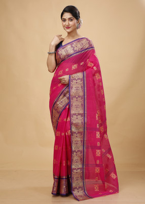 Happy Creation Printed Jamdani Handloom Cotton Blend Saree(Multicolor)