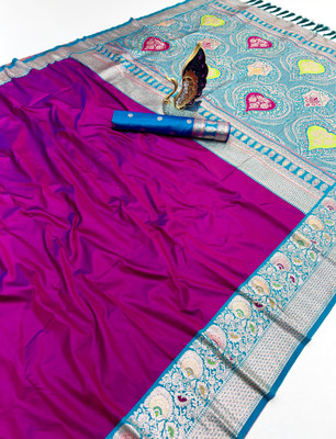 Pandadi Saree Woven Banarasi Cotton Silk Saree(Magenta)