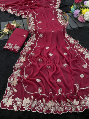 LAJEELEE Embroidered Bollywood Chiffon Saree(Red)