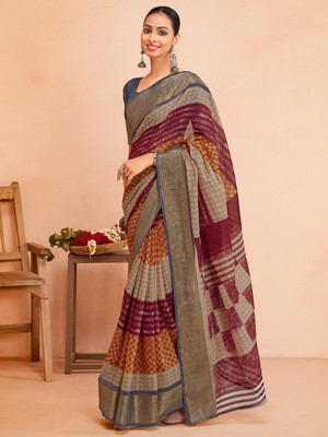 Divastri Printed Madurai Cotton Blend Saree(Multicolor)