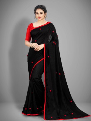 MM BROTHERS Embroidered Bollywood Art Silk Saree(Black)
