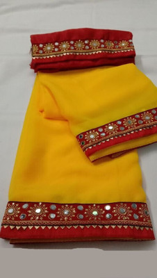 OKTAT Dyed Bollywood Georgette Saree(Yellow)