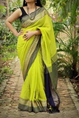 Sthaker Printed Tant Pure Cotton Saree(Light Green)