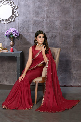 YASHIKA Embroidered Bollywood Lycra Blend Saree(Maroon)
