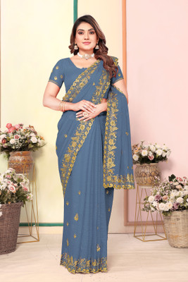 KHRITI FAB Embroidered Bollywood Georgette Saree(Grey)