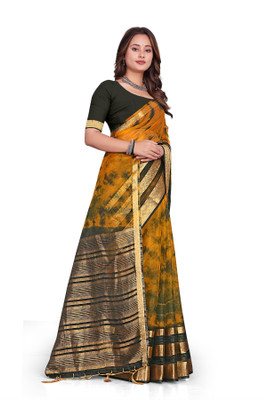 Aarunika SBT Printed Bollywood Organza Saree(Green, Yellow)