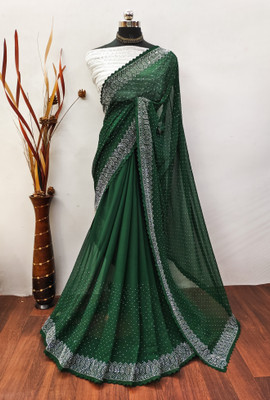 MM VENTURE Embroidered Bollywood Georgette Saree(Green)