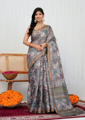 SHRIVAN FASHION Printed Bollywood Cotton Blend Saree(Grey)