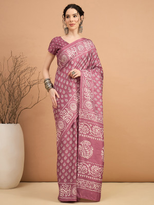 Sareemall Printed Daily Wear Silk Blend Saree(Pink)