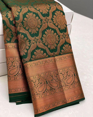 looknchoice Woven Banarasi Pure Silk, Art Silk Saree(Green)