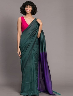 Amita Collections Solid/Plain Daily Wear Pure Cotton Saree(Purple, Dark Green)