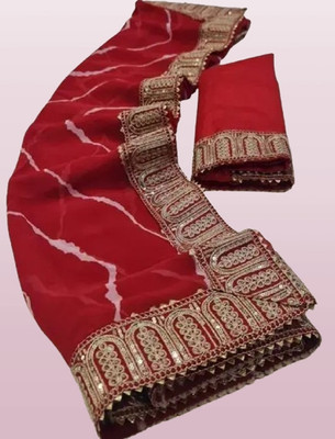 Sahaj Creation Embroidered Leheria Georgette Saree(Red)