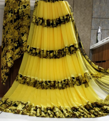 Hensi sarees shop Printed Sambalpuri Chiffon, Muslin Saree(Yellow)