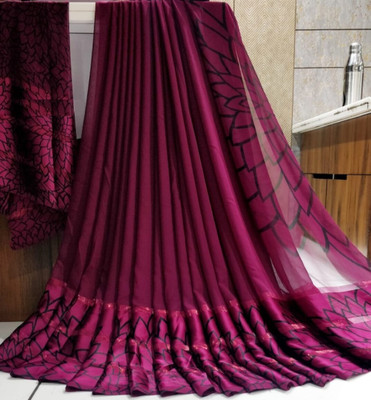 Bombey Velvat Fab Printed, Solid/Plain KHASI DHARA MUKHLI Art Silk, Chiffon Saree(Purple)