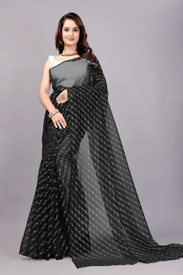 RUCHKET Printed Bollywood Net Saree(Black)