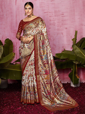 ANOUK Printed Paithani Silk Blend Saree(Gold)