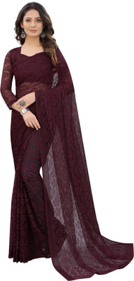SNH EXPORT Floral Print Bollywood Net Saree(Maroon)