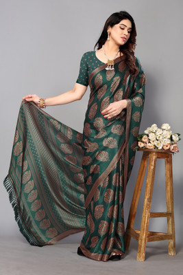 FABMORA Printed, Blocked Printed Daily Wear Chiffon, Georgette Saree(Green)