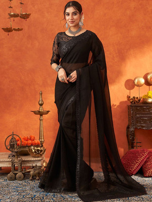 ANOUK Embellished Banarasi Chiffon Saree(Black)