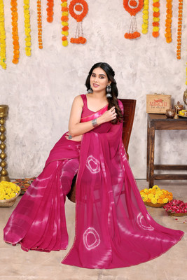 MIRCHI FASHION Printed, Dyed Daily Wear Chiffon, Georgette Saree(Pink, White)