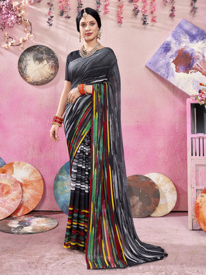ANOUK Printed Daily Wear Georgette Saree(Black)