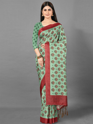 Divastri Printed Daily Wear Silk Blend Saree(Green)
