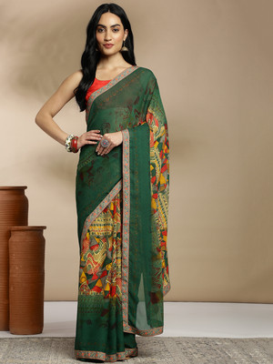 ANOUK Printed Daily Wear Georgette Saree(Green)