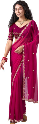 nirmal creation Embroidered Bollywood Chiffon Saree(Red)
